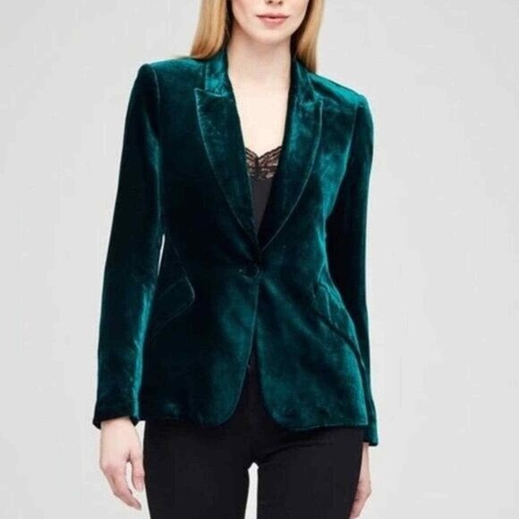 L'Agence Chamberlain Velvet Blazer In Forest Green One Button Size 2